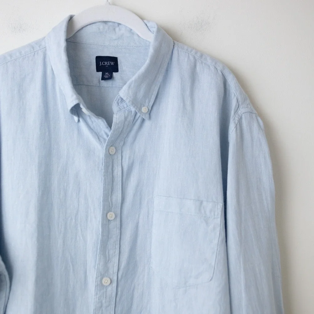 J Crew Classic Linen Cotton Blend Mens XL Light Blue Chambray AL179